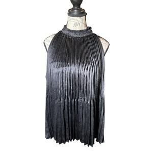 Nine West Black Satin Pleated Blouse, Extra Large